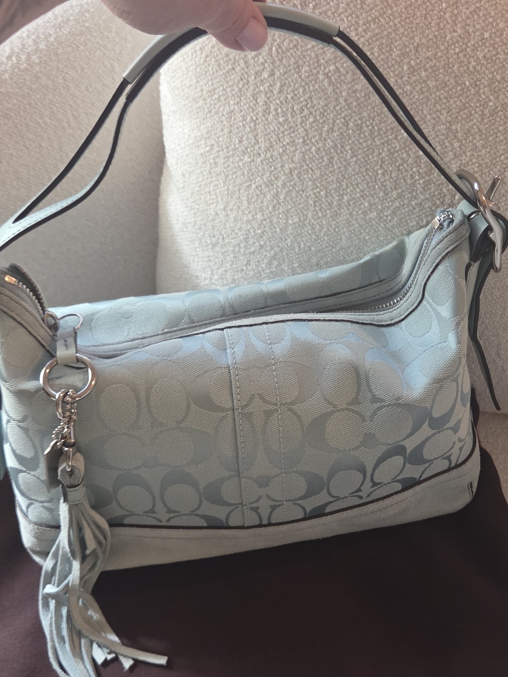 Y2K Coach Light Blue Signature Jacquard Shoulder Bag